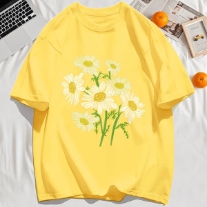 Y2k Vintage Tişört Tee Sarı Çiçekler Baskı