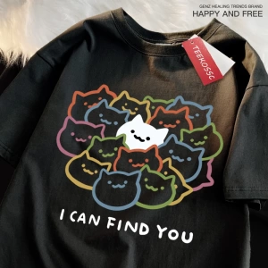 Y2k Vintage Tişört Tee Seni bulabilirim eğlenceli kedi baskı