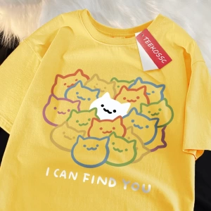 Y2k Vintage Tişört Tee Seni bulabilirim eğlenceli kedi baskı