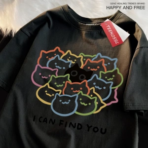 Y2k Vintage Tişört Tee Seni Bulabilirim Eğlenceli Kedi Baskı