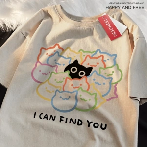 Y2k Vintage Tişört Tee Seni Bulabilirim Eğlenceli Kedi Baskı