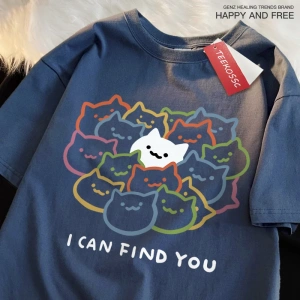 Y2k Vintage Tişört Tee Seni bulabilirim eğlenceli kedi baskı