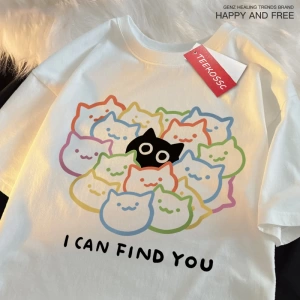 Y2k Vintage Tişört Tee Seni Bulabilirim Eğlenceli Kedi Baskı