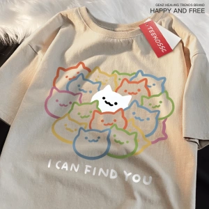 Y2k Vintage Tişört Tee Seni bulabilirim eğlenceli kedi baskı