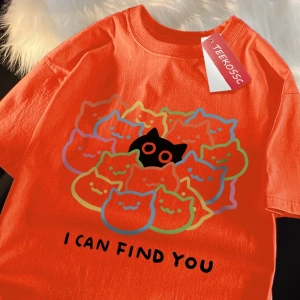 Y2k Vintage Tişört Tee Seni Bulabilirim Eğlenceli Kedi Baskı