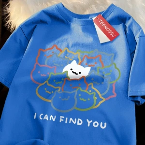 Y2k Vintage Tişört Tee Seni bulabilirim eğlenceli kedi baskı