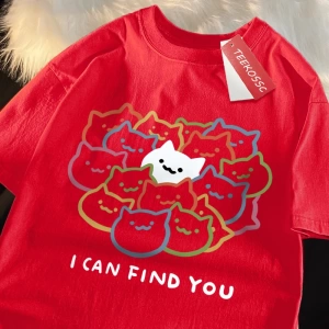 Y2k Vintage Tişört Tee Seni bulabilirim eğlenceli kedi baskı