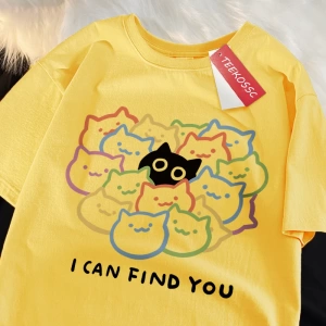 Y2k Vintage Tişört Tee Seni Bulabilirim Eğlenceli Kedi Baskı