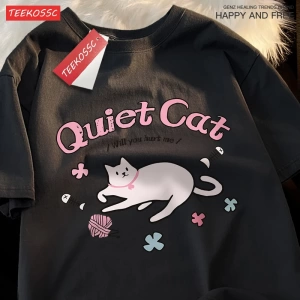 Y2k Vintage Tişört Tee Sessiz kedi bana zarar verecek