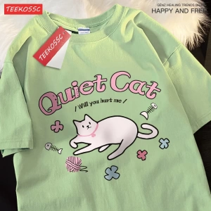 Y2k Vintage Tişört Tee Sessiz kedi bana zarar verecek