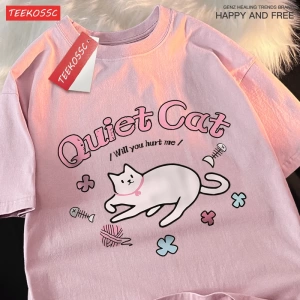 Y2k Vintage Tişört Tee Sessiz kedi bana zarar verecek