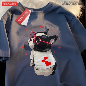 Y2k Vintage Tişört Tee Sevimli köpek geri bakmak baskı