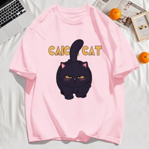 Y2k Vintage Tişört Tee Siyah Tombul Küçük Kedi Tasarım