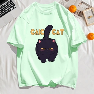 Y2k Vintage Tişört Tee Siyah Tombul Küçük Kedi Tasarım