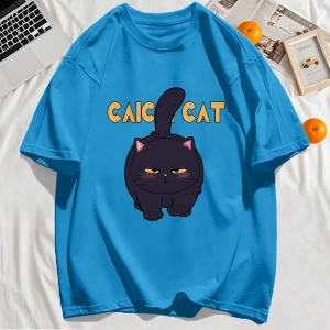 Y2k Vintage Tişört Tee Siyah Tombul Küçük Kedi Tasarım