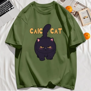 Y2k Vintage Tişört Tee Siyah Tombul Küçük Kedi Tasarım