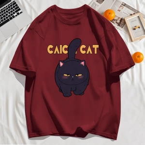 Y2k Vintage Tişört Tee Siyah Tombul Küçük Kedi Tasarım