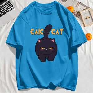 Y2k Vintage Tişört Tee Siyah Tombul Küçük Kedi Tasarım