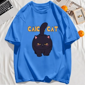 Y2k Vintage Tişört Tee Siyah Tombul Küçük Kedi Tasarım