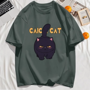 Y2k Vintage Tişört Tee Siyah Tombul Küçük Kedi Tasarım