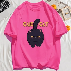 Y2k Vintage Tişört Tee Siyah Tombul Küçük Kedi Tasarım