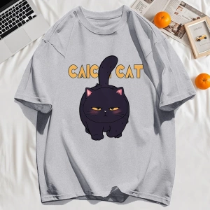 Y2k Vintage Tişört Tee Siyah Tombul Küçük Kedi Tasarım