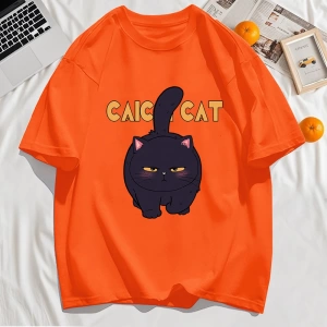 Y2k Vintage Tişört Tee Siyah Tombul Küçük Kedi Tasarım