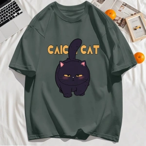 Y2k Vintage Tişört Tee Siyah Tombul Küçük Kedi Tasarım