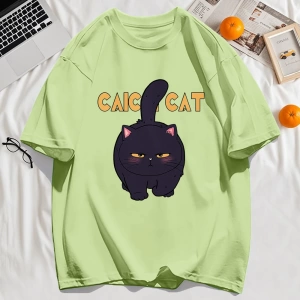 Y2k Vintage Tişört Tee Siyah Tombul Küçük Kedi Tasarım