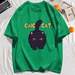Y2k Vintage Tişört Tee Siyah Tombul Küçük Kedi Tasarım
