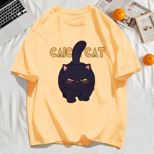 Y2k Vintage Tişört Tee Siyah Tombul Küçük Kedi Tasarım
