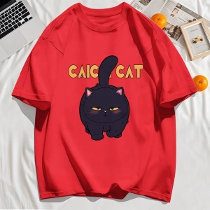 Y2k Vintage Tişört Tee Siyah Tombul Küçük Kedi Tasarım