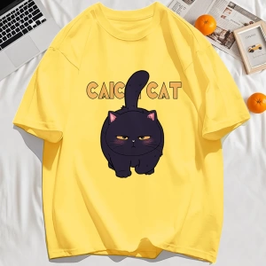 Y2k Vintage Tişört Tee Siyah Tombul Küçük Kedi Tasarım