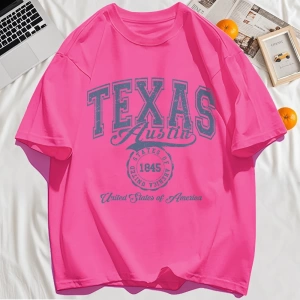 Y2k Vintage Tişört Tee Texas Abd 1845 Hollow Out Sanat Mektup Baskı
