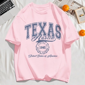 Y2k Vintage Tişört Tee Texas Abd 1845 Hollow Out Sanat Mektup Baskı