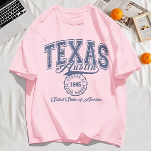 Y2k Vintage Tişört Tee Texas Abd 1845 Hollow Out Sanat Mektup Baskı