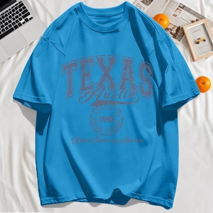 Y2k Vintage Tişört Tee Texas Abd 1845 Hollow Out Sanat Mektup Baskı