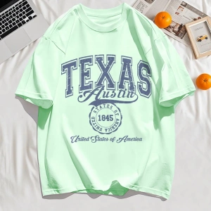 Y2k Vintage Tişört Tee Texas Abd 1845 Hollow Out Sanat Mektup Baskı