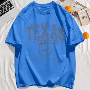 Y2k Vintage Tişört Tee Texas Abd 1845 Hollow Out Sanat Mektup Baskı