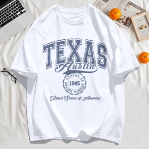 Y2k Vintage Tişört Tee Texas Abd 1845 Hollow Out Sanat Mektup Baskı