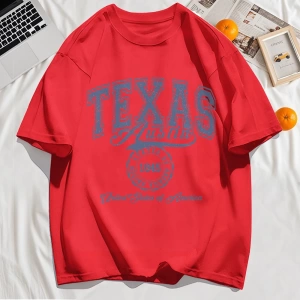 Y2k Vintage Tişört Tee Texas Abd 1845 Hollow Out Sanat Mektup Baskı