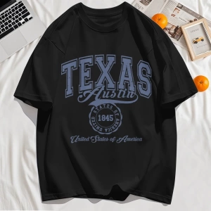Y2k Vintage Tişört Tee Texas Abd 1845 Hollow Out Sanat Mektup Baskı