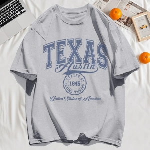 Y2k Vintage Tişört Tee Texas Abd 1845 Hollow Out Sanat Mektup Baskı