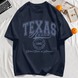Y2k Vintage Tişört Tee Texas Abd 1845 Hollow Out Sanat Mektup Baskı