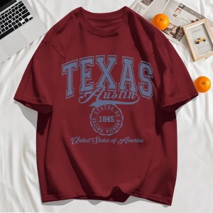 Y2k Vintage Tişört Tee Texas Abd 1845 Hollow Out Sanat Mektup Baskı