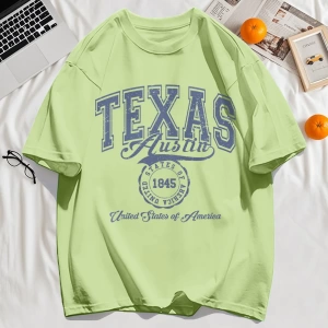 Y2k Vintage Tişört Tee Texas Abd 1845 Hollow Out Sanat Mektup Baskı