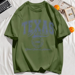 Y2k Vintage Tişört Tee Texas Abd 1845 Hollow Out Sanat Mektup Baskı
