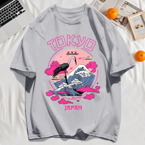 Y2k Vintage Tişört Tee Tokyo Japonya Harajuku Vinç Desen