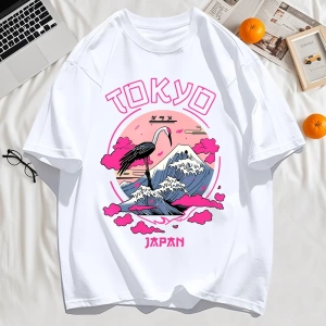 Y2k Vintage Tişört Tee Tokyo Japonya Harajuku Vinç Desen
