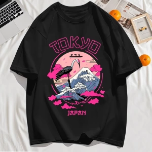 Y2k Vintage Tişört Tee Tokyo Japonya Harajuku Vinç Desen